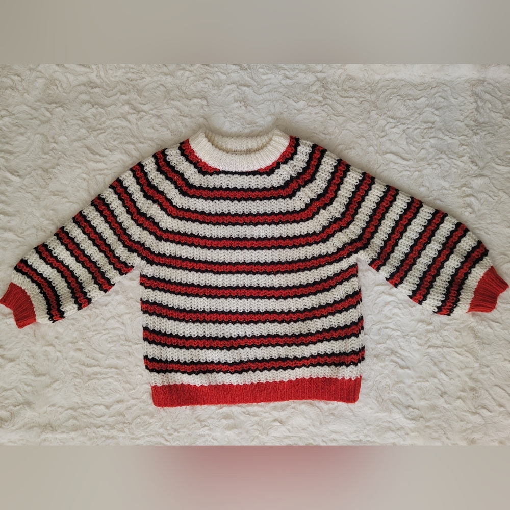 Zara Girl Striped Red/Cream/Black Sweater (Fancy Collection) Size 9-10